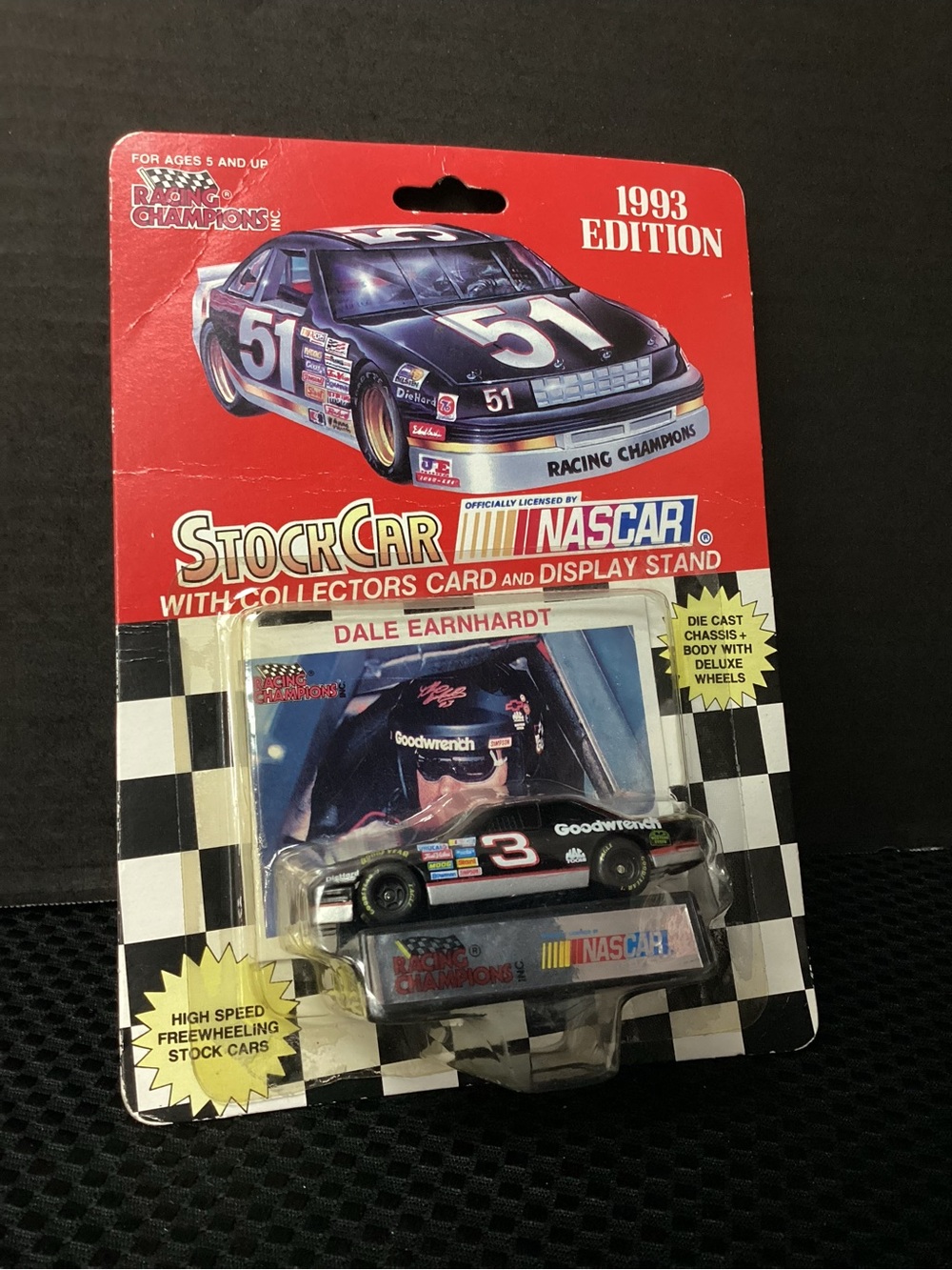 NASCAR 1993 Edition Stock Car With Collectors Card and Display Stand